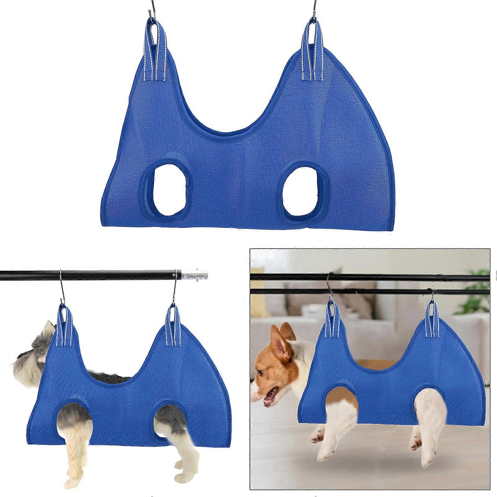 Pet Grooming Hammock Sling Blue with 2 Hooks for Bathing