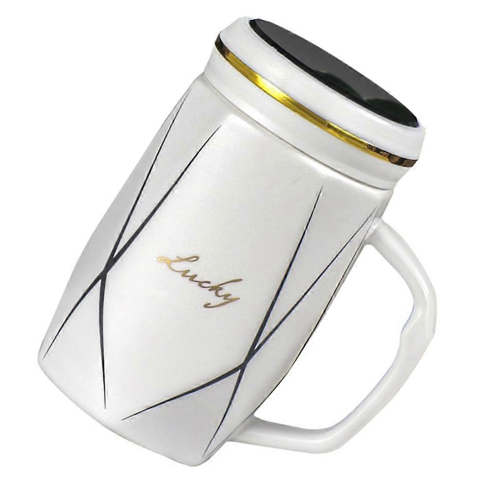 2Pcs Ceramic Tea Mug Diamond-Shaped Drinking Cup With Lid Ideal For Office Use And Home Beverage Enjoyment