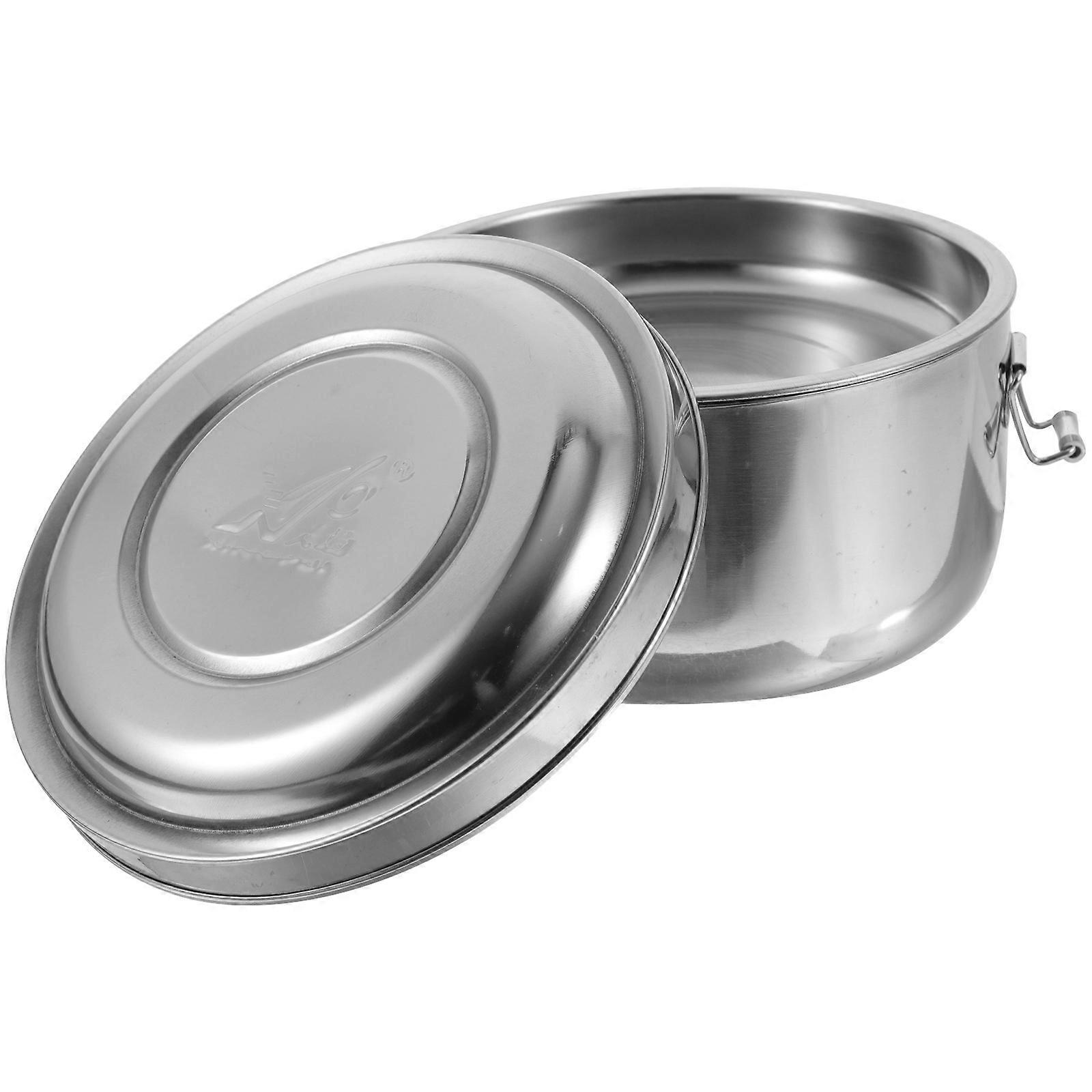 Lunch Container Insulated Stainless Steel Lunch Box Double Layer Design 1Set For Home Use Work School Silver 16x16x7.7cm