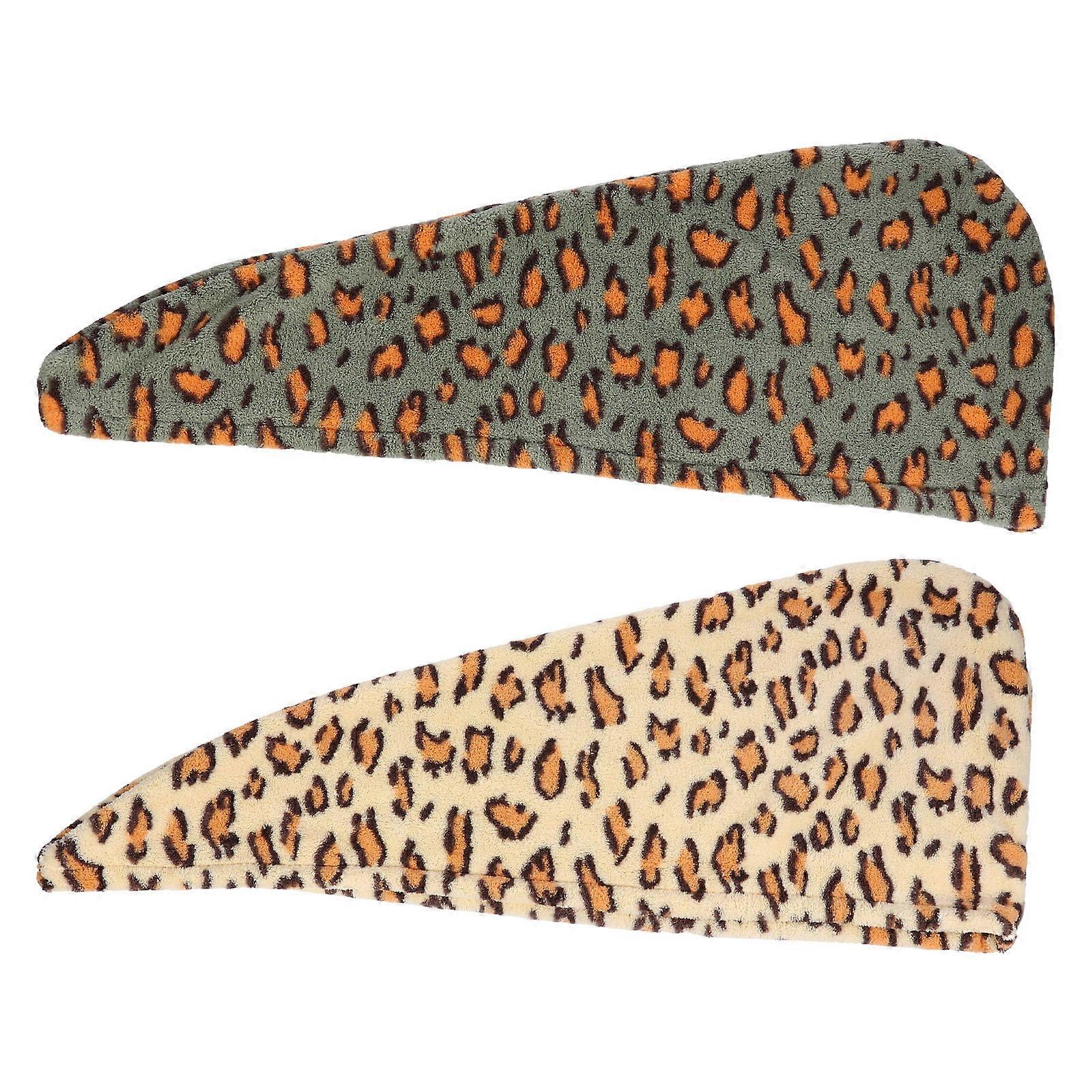 Leopard Hair Drying Towels for Bath Use 2Pcs Absorbent Microfiber Caps