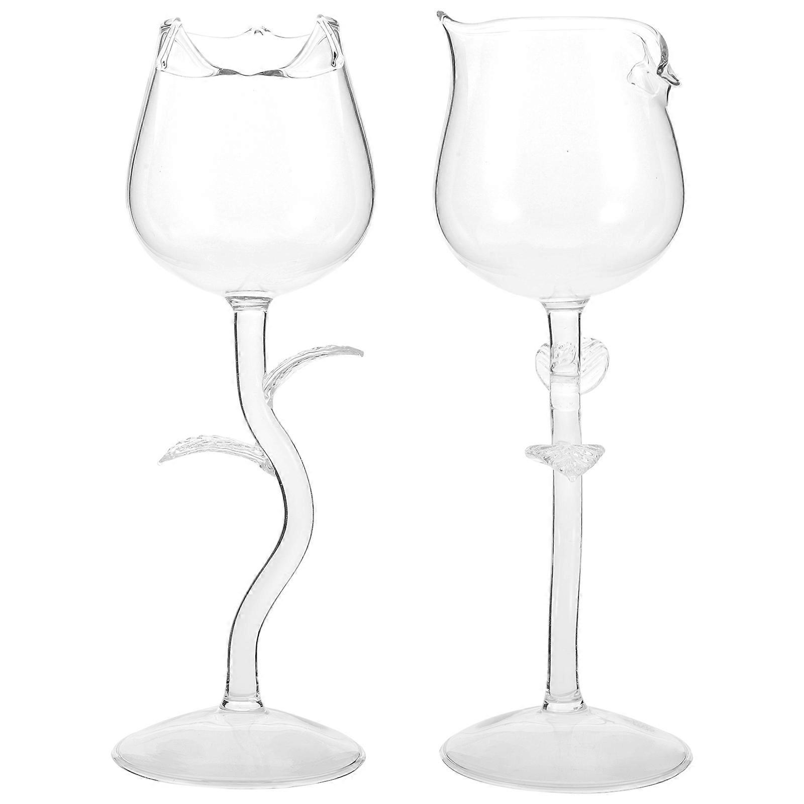 Elegant Drinking Glassware Rose Shape Tall Stemmed 2Pack