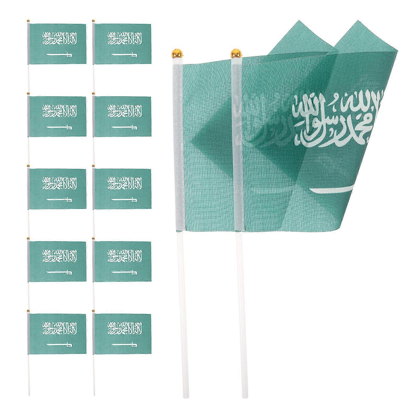 Arabia Flag Mini Handheld for Memorial Day 2Pcs Green Polyester