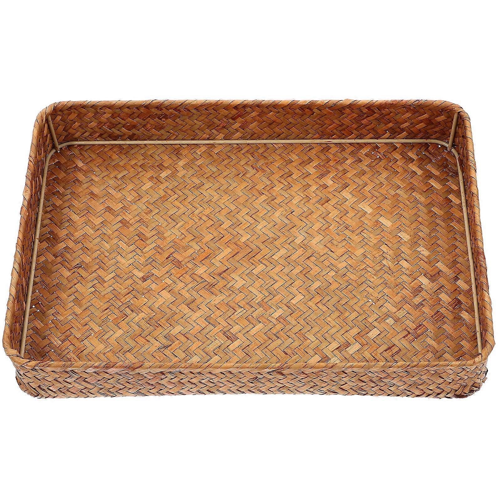 Hand Woven Basket for Storage Use 2Pcs Rustic Woven Kitchen Fruit Trays