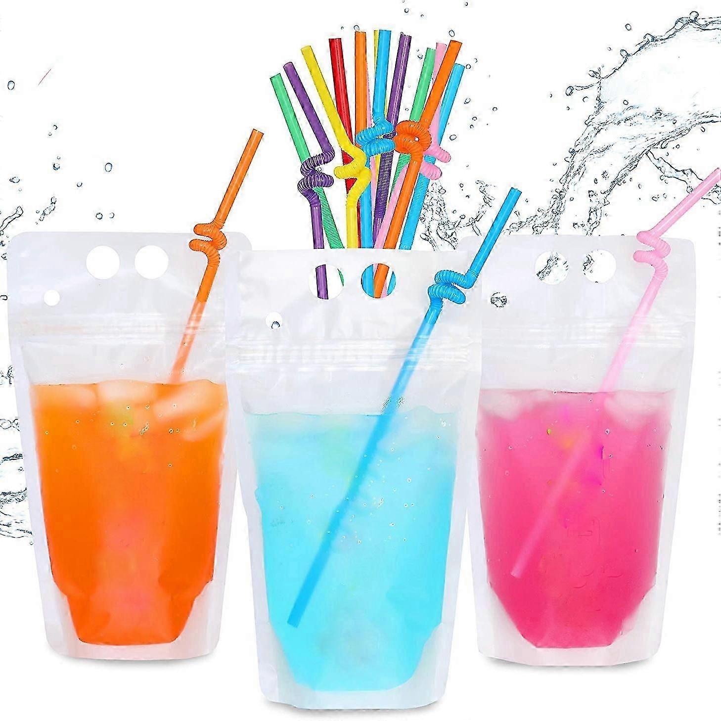 大人用16オンスドリンクパウチ100個 - ストロー付きドリンクパウチ100個 - 再封可能なスムージーパウチ