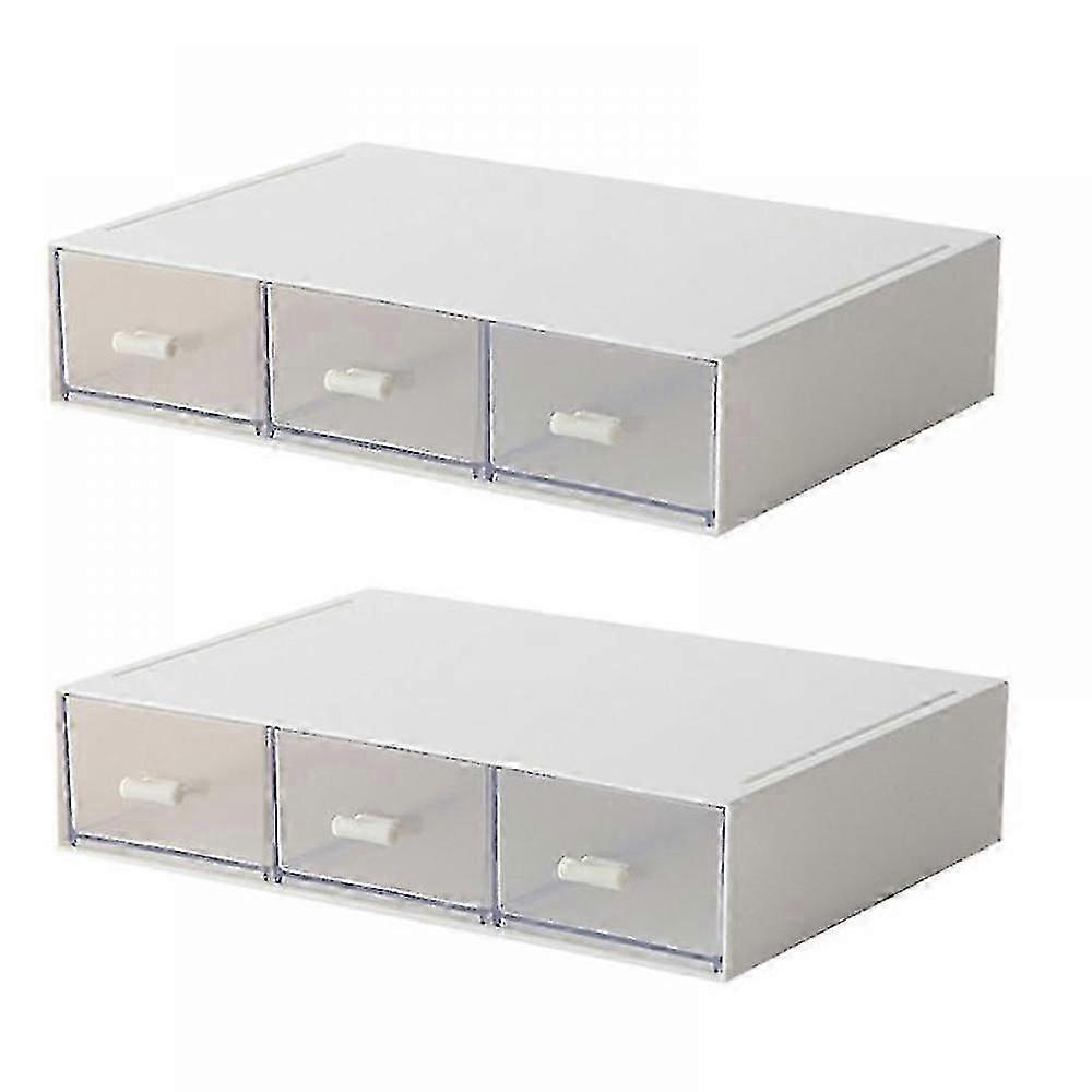 Desktop Drawer Storage Box With Pull Handle 2pcs Transparent Stackable Organizer For Home Office School Document Business Stationery Case
