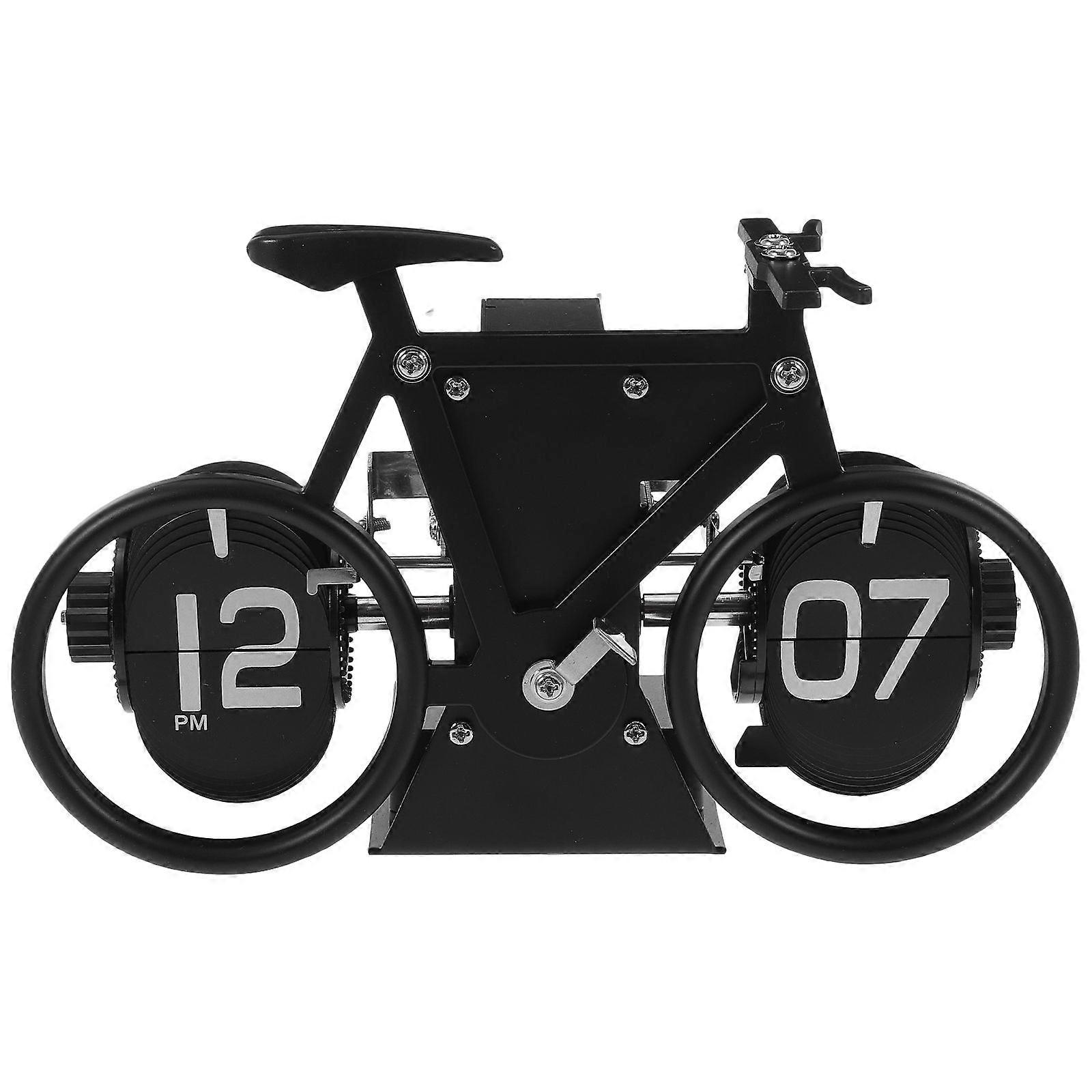 1pc Bicycle Shape Flip Clock Mechanical Digital Desktop Flip Clock Vintage Desk Decor (Black)