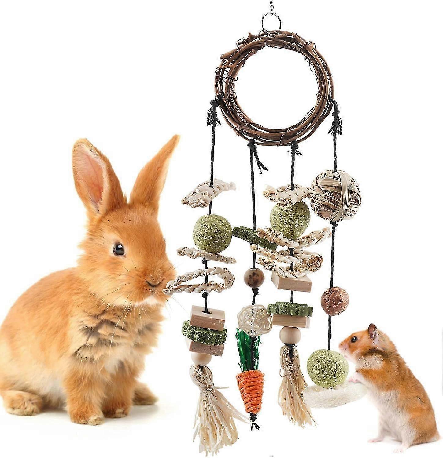 25-26 Rabbit Chew Toys, Rabbit Cage Hanging Chew Toys and Treats Vine Loop with Treats for Guinea Pigs, Chinchillas, Hamsters, Rats and Othe