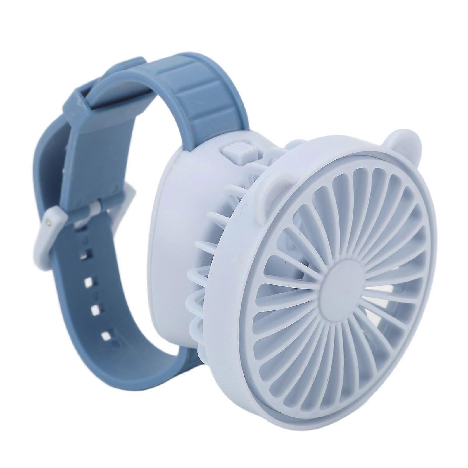 Protable Watch Fan with Adjustable Wristband Children Cartoon Electric Fan Built in Battery Blue 