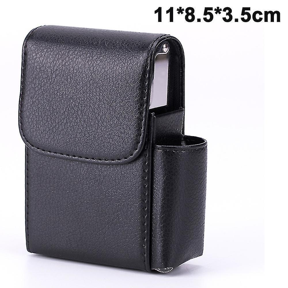 Pu Leather Sliding Cigarette Box Case Stainless Steel Cigarette Case With Lighter Holder And Belt Loop For Men And Women Unisex