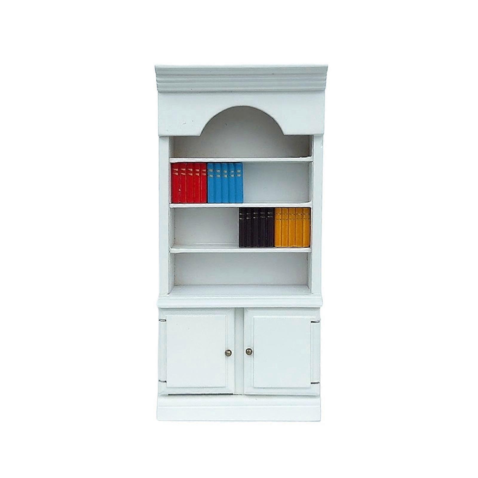 Miniature Study Room Furniture Wooden White Bookcase with Scale Book Figure 1/12 Scale Model Library Display Decors Multicolor