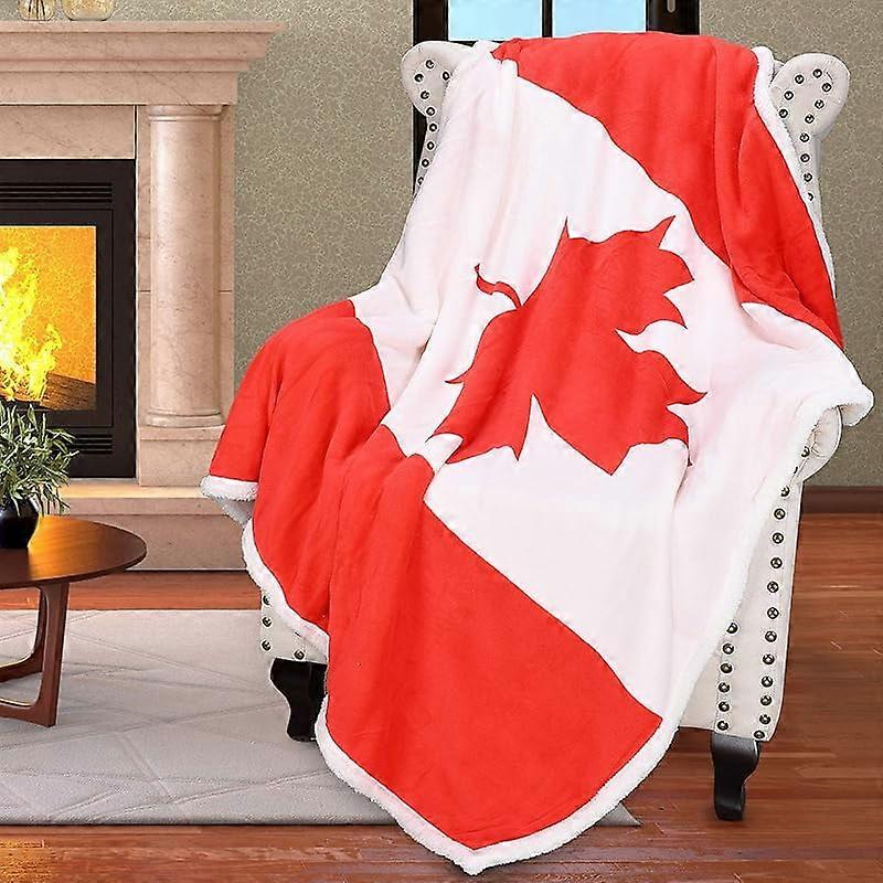 Sherpa Fleece Blanket,Canada National Flag Maple Leaf Print Patriotic Plush Super Soft Warm Reversible Polar Throws for Couch Bed