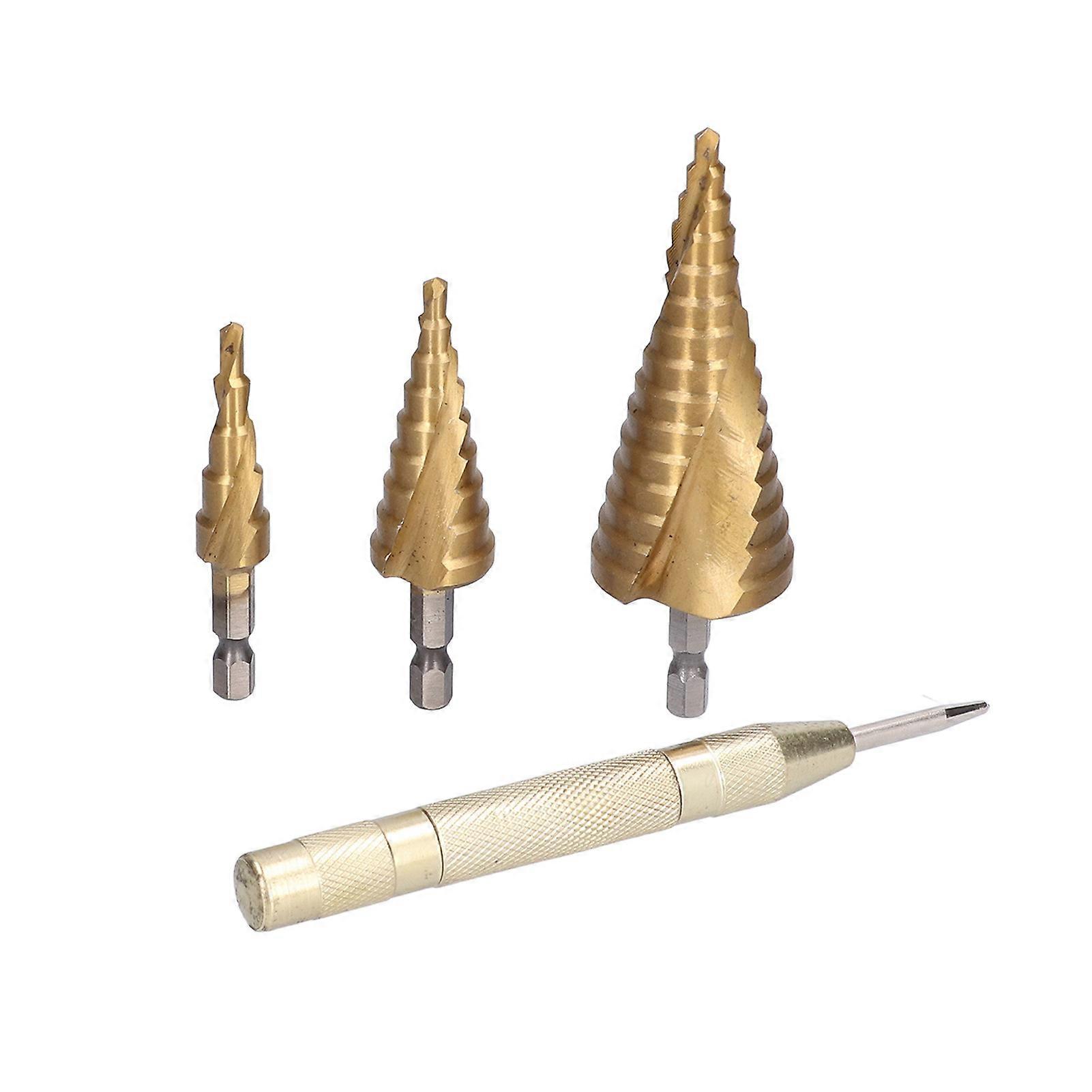 Step Drill Bits High Speed Steel Spiral ​Groove Barb Milling Cutter with Center Punch 4‑32mm