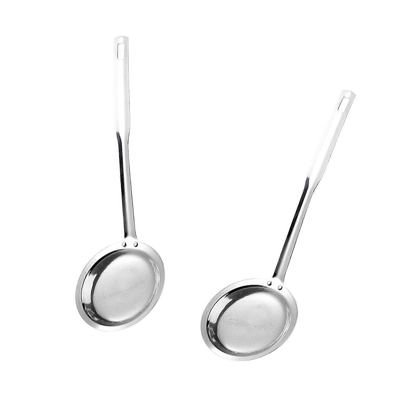 2pcs 304 Stainless Steel Sieve for Cooking and Frying Fine Mesh Kitchen Colander Strainer Spoon with Comfortable Handle  Small
