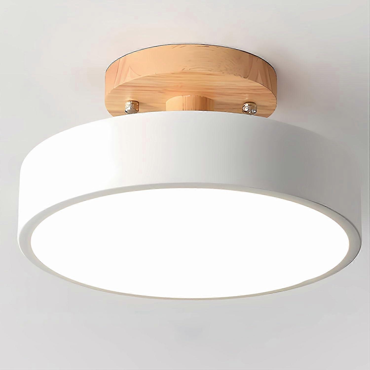 Ceiling Lights Modern Round LED Nordic Wooden SemiFlush Ceiling Light With Acrylic Shade White 7Inch CloseToCeiling