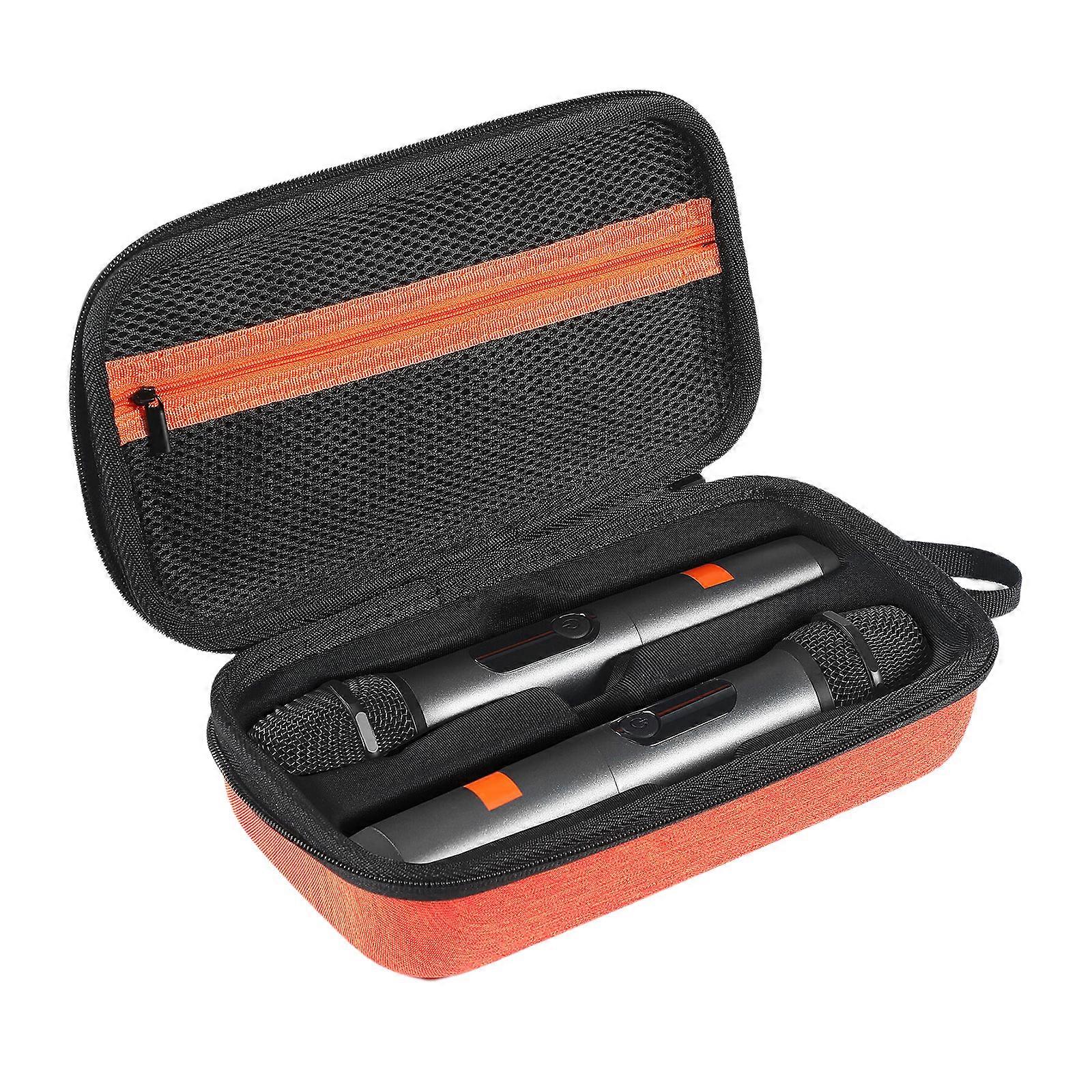 Scratchproof Box with Mesh Pocket Storage Case Travel Carry Case Microphone Double Mic Hard Shell  Orange outside