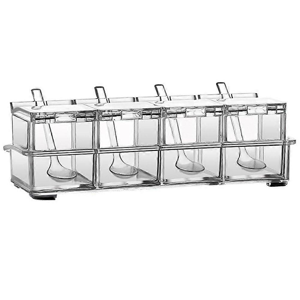 Clear Seasoning Box Acrylic Condiment Storage Container With Cover And Spoon Spice Jars 25.5x10x7.5 cm