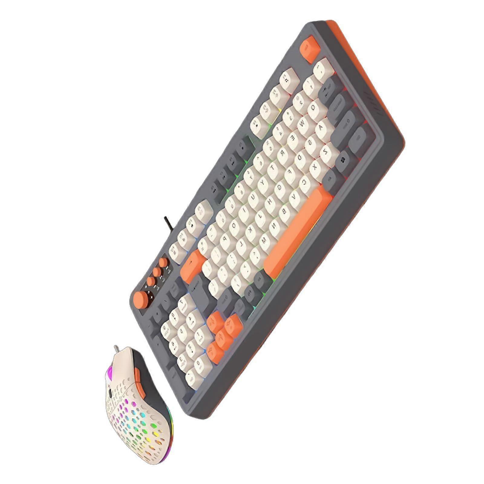 Colorful ARGB Backlits 98Key Keyboard Mouse, Thin Technology, Ergonomic for Gamers Office Workers Colorful Experience  white gray orange