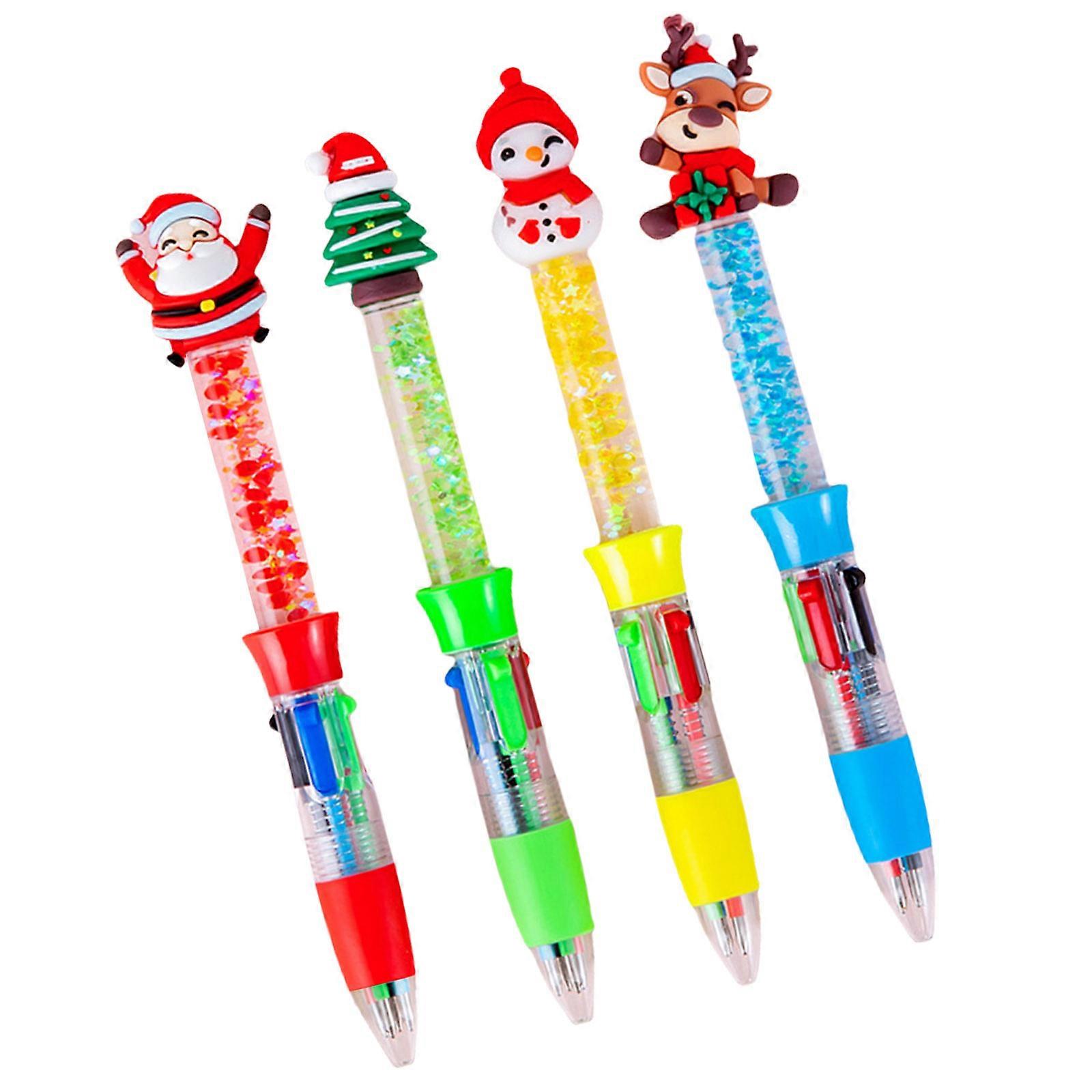4 יחידות עטים צבעוניים לחג המולד, עט כתיבה 4 צבעים ב-1, עט נשלף צבעוני, עט כדורי חול נסחף לכתיבה, ססגוני