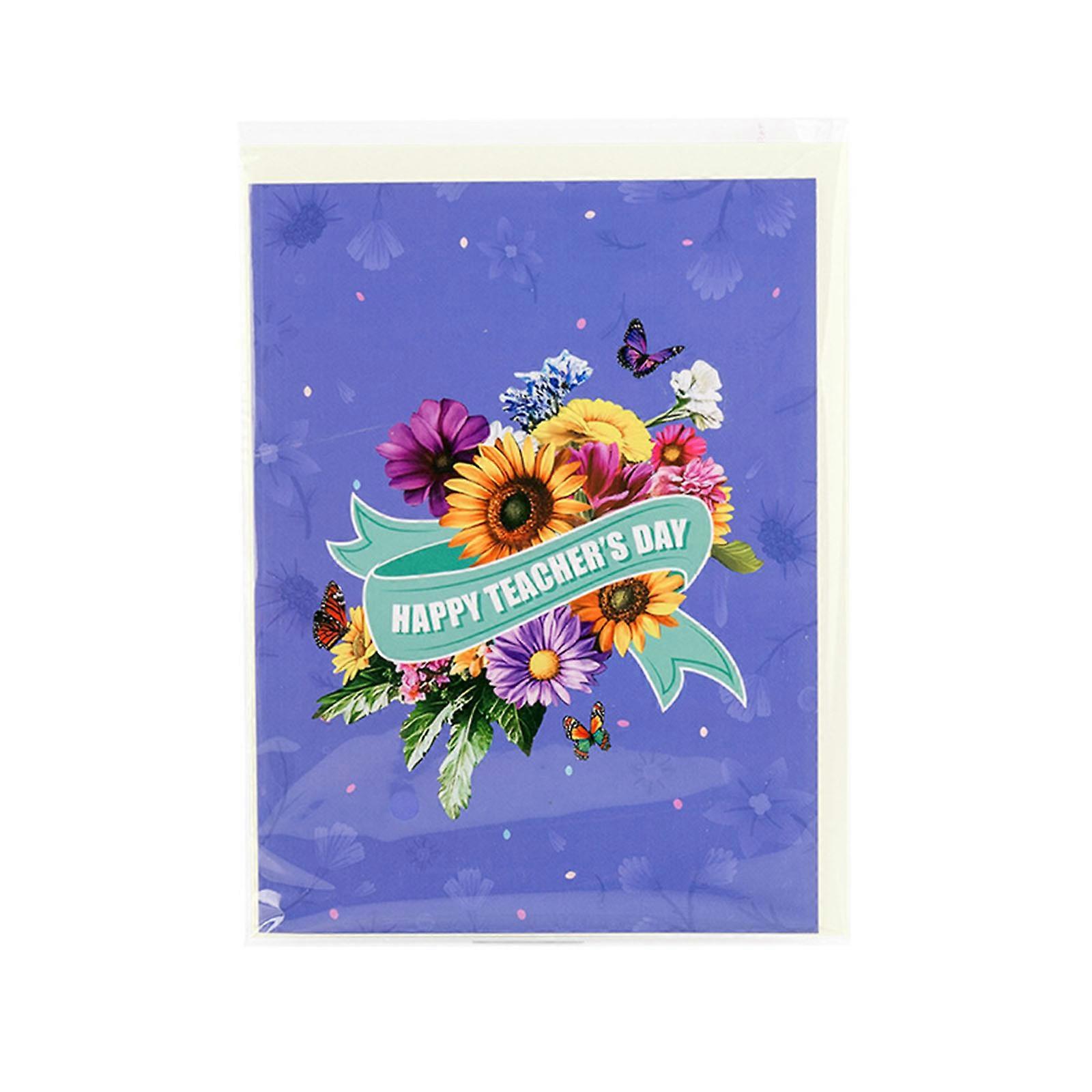 Unique 3D Flower Plan Greeting Card For Educators Day Highlighting Spacious Message Area Multicolor
