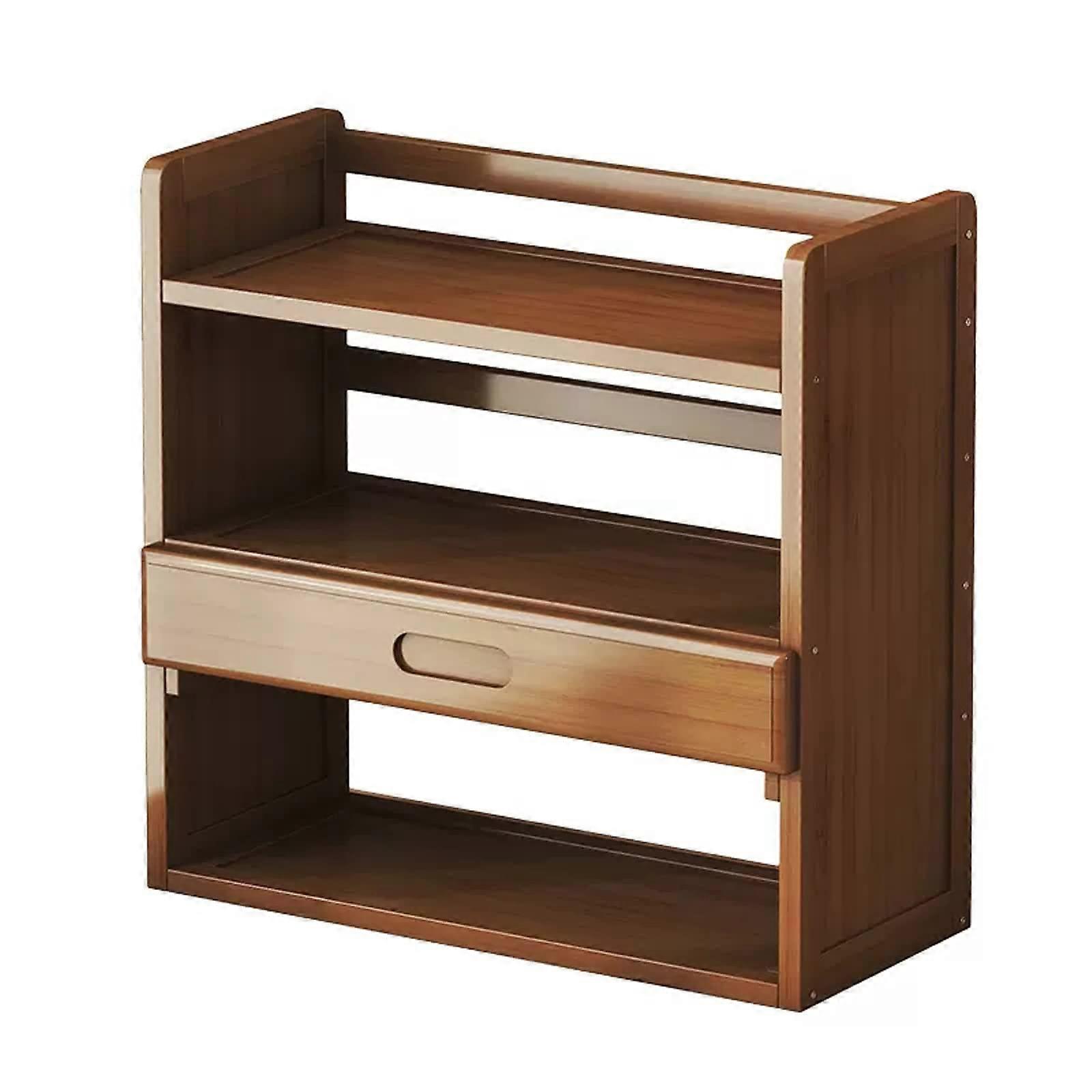 Wood Desktop Bookshelf with 3Tier Storage Rack and Drawer for Office or Home Display