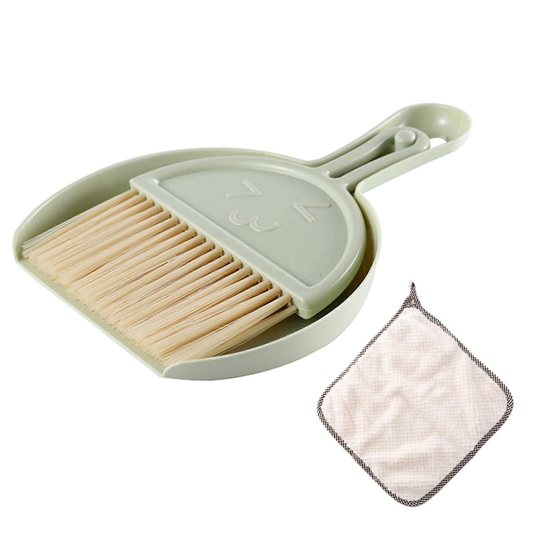 Mini Broom and Dustpan Set with Duster Cloth for Table, Kitchen Counter, Car Cleaning – Green