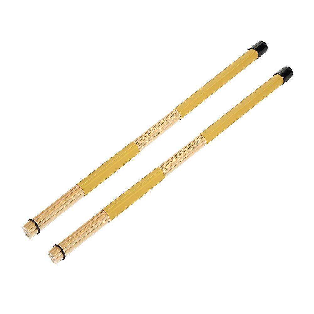Set of 2 Bamboo Drum Brushes with Rod Sticks for Jazz Drumming and Percussion Lovers Yellow