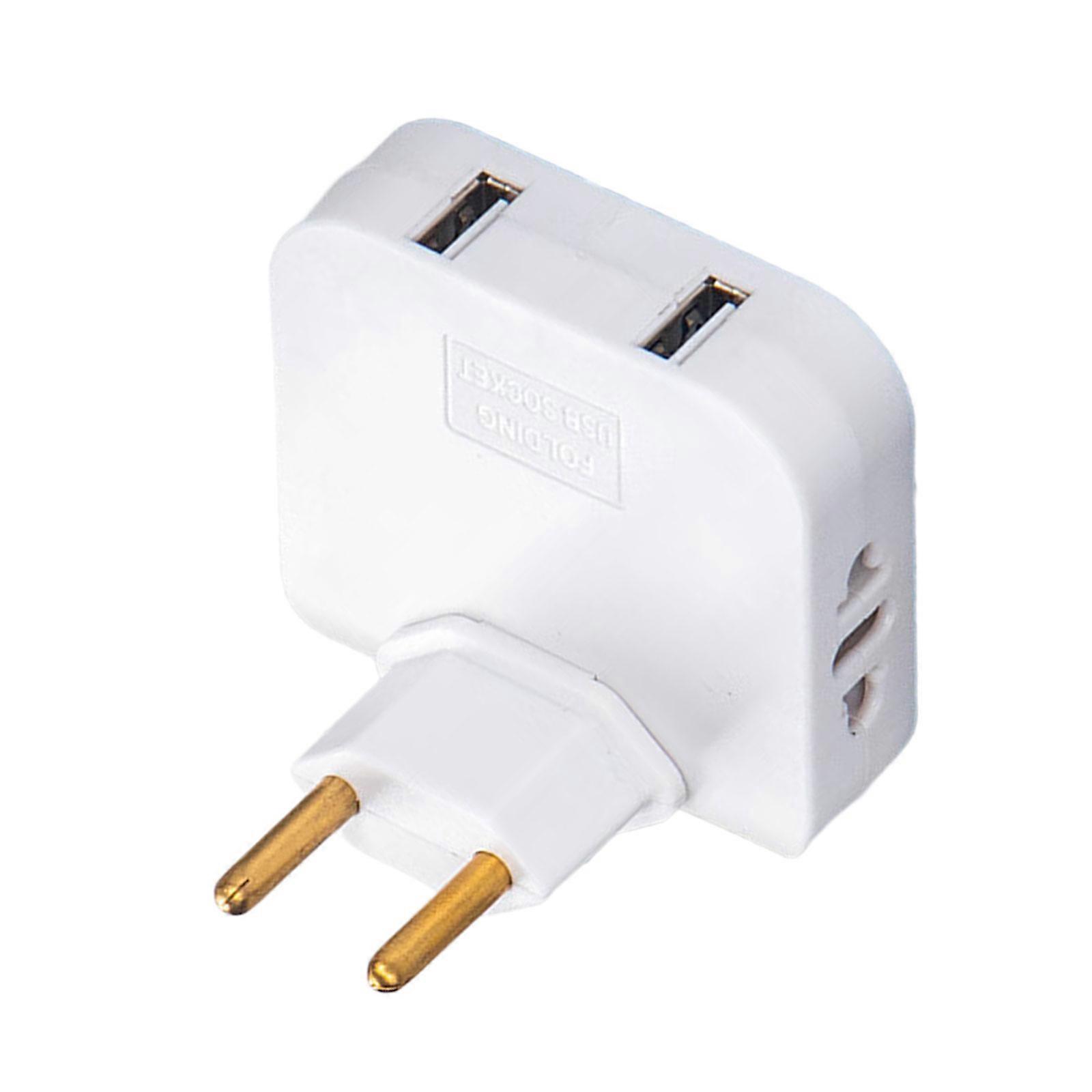 Portable Multiple Function 4.8mm EU Power Socket Adapter with 2 Outlets and USB Port for Efficient Device Charging  White