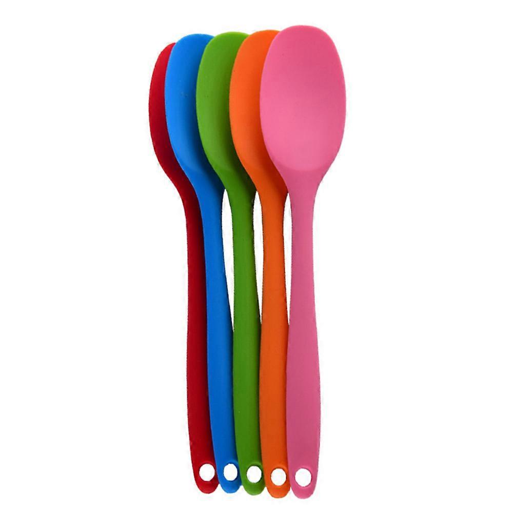 Long Handle Silicone Soup Spoon for Food Serving Scoop Blue
