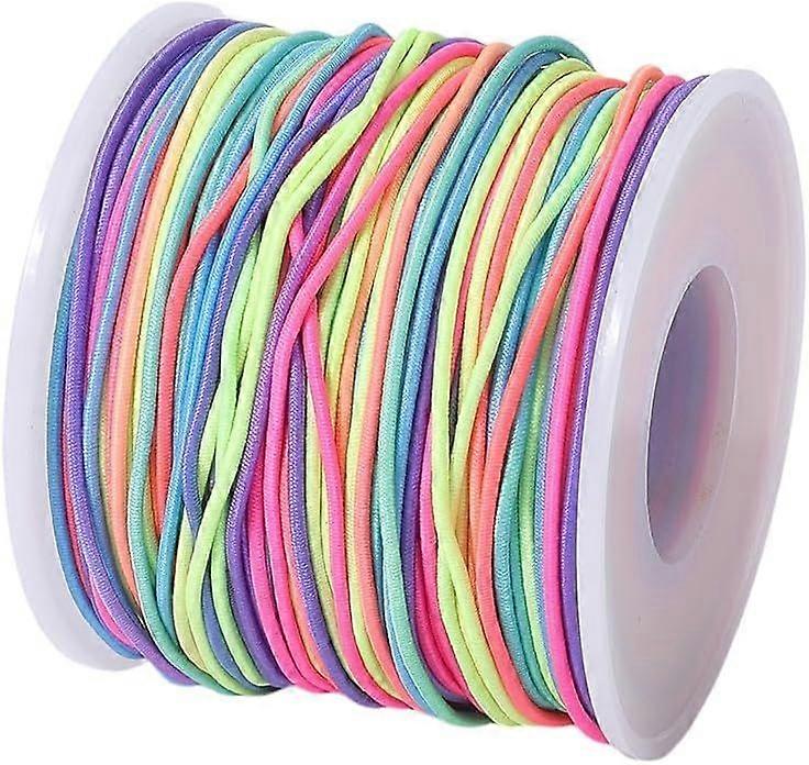 1 Roll 50m Colorful Segment Dyed Polyester Rainbow Elastic Cord 1mm Diameter Round Stretchy Thread Beading Stretch String with Spool for Crafts Bracel