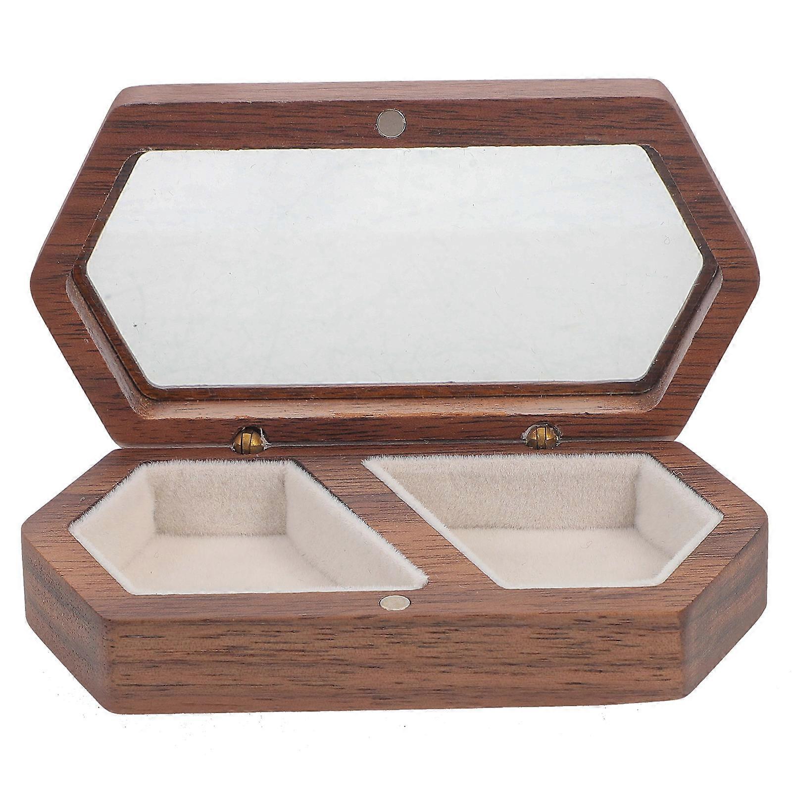 Wedding Accessory Storage Light Brown Rustic Ring Holder For Couples 10.00X5.00X2.80CM Display 1Pack