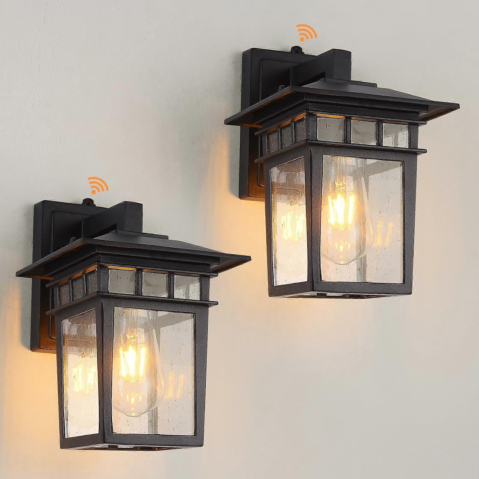 Outdoor Wall Lantern 2 Pack with Dusk to Dawn Sensor, Weather Resistant Black Sconce for Porch