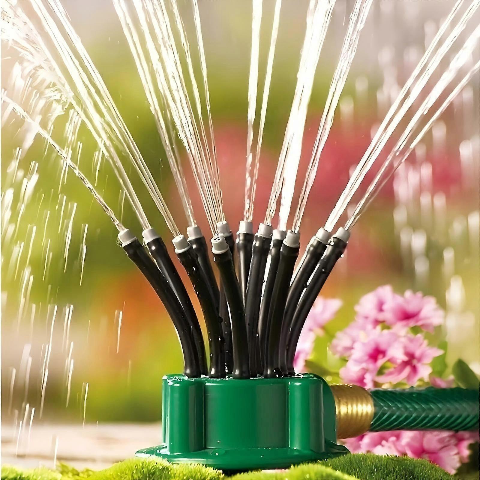 Garden Sprinkler 360 Degree Adjustable 12 Nozzle Lawn Watering System Wide Coverage Durable ABS