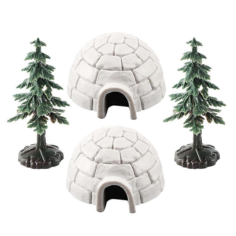 Artificial Ice House for Decoration 1Set Mini Statues with Christmas Tree Set