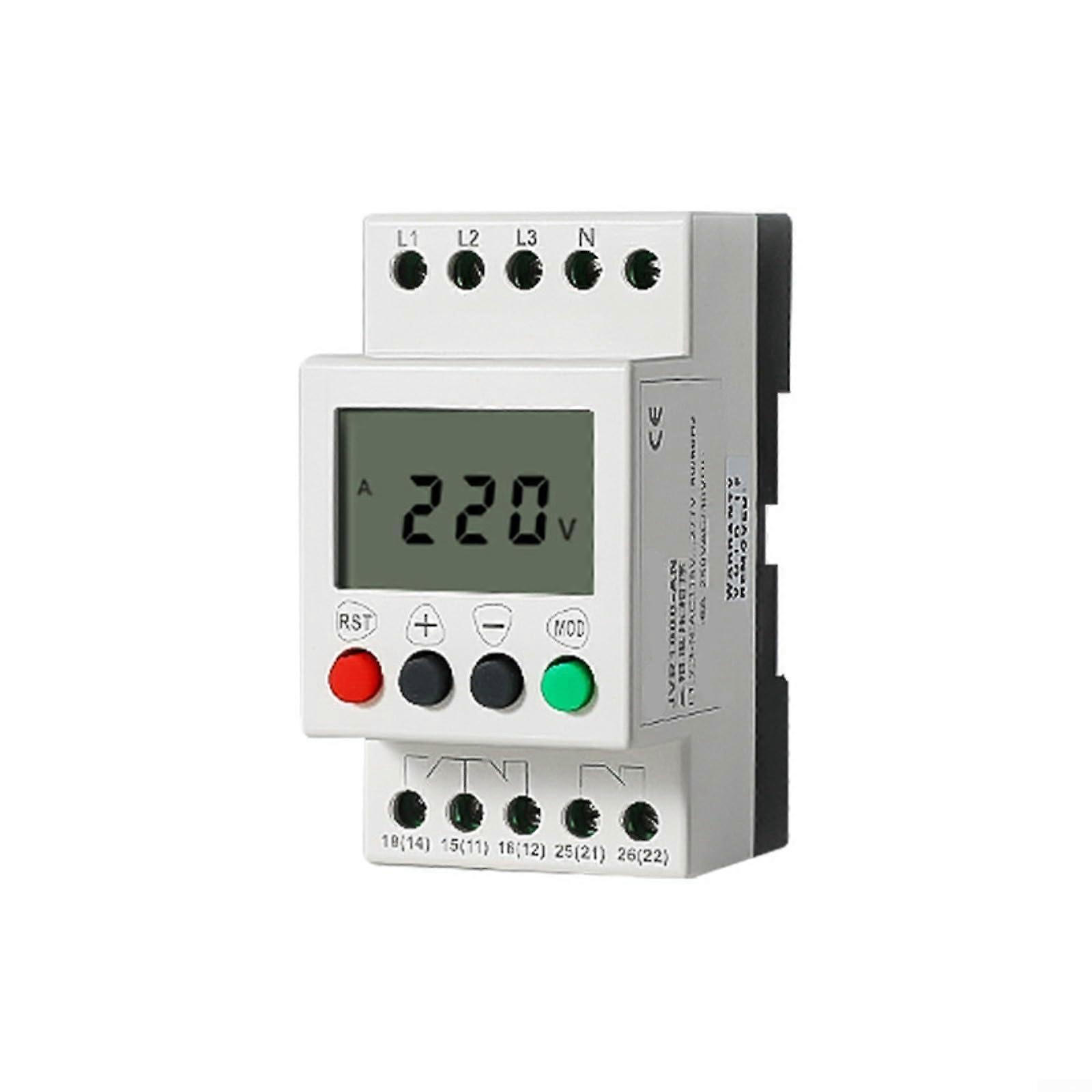 Voltage Phase Sequences Protector 3-Phase 4-Wire Voltage Monitor 115-277V LCD Display for 35Mm Guide Rail Mounting