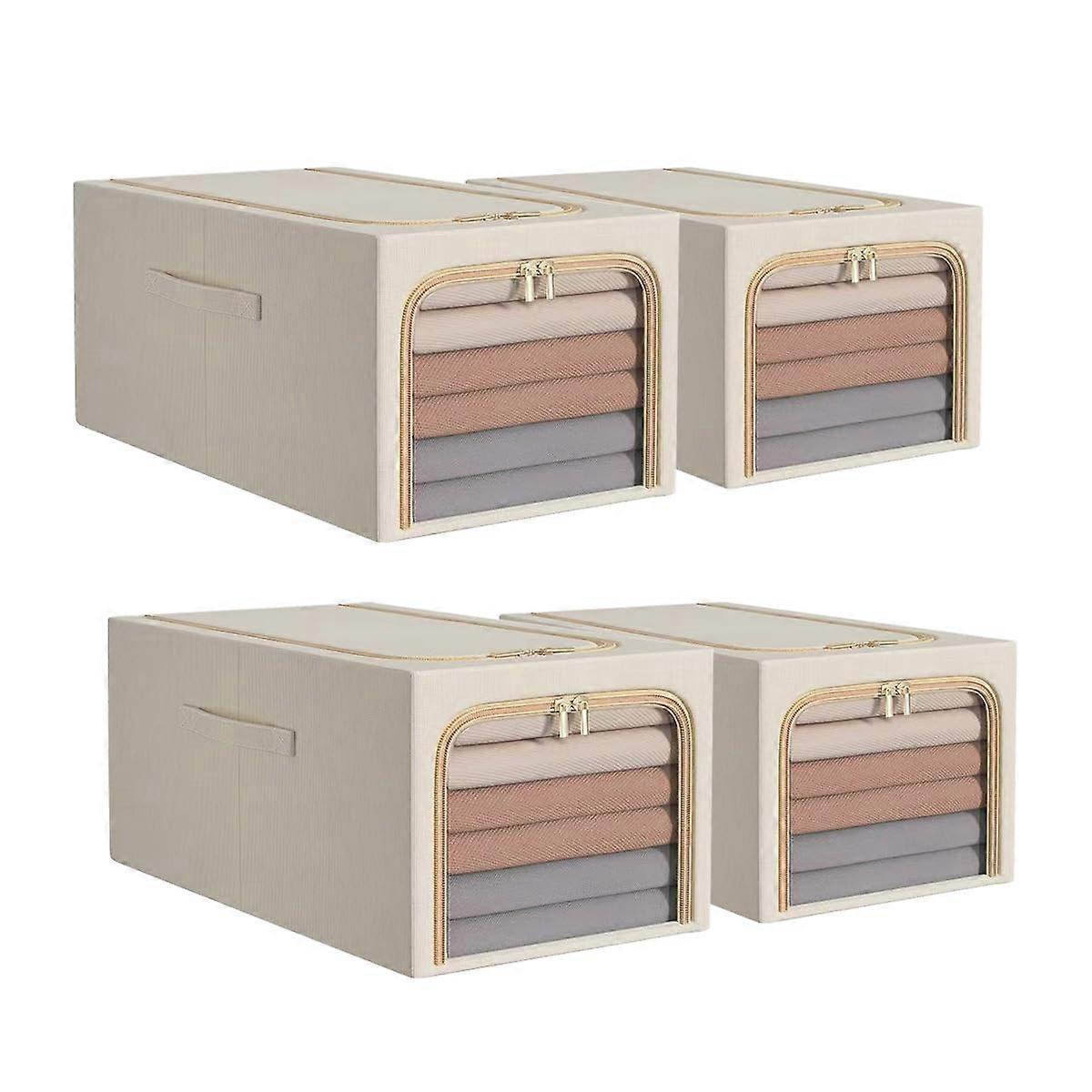 31L Foldable Linen Storage Bin with Clear Window, Moistureproof Clothes Organizer with Steel Frame for Home or Office Beige