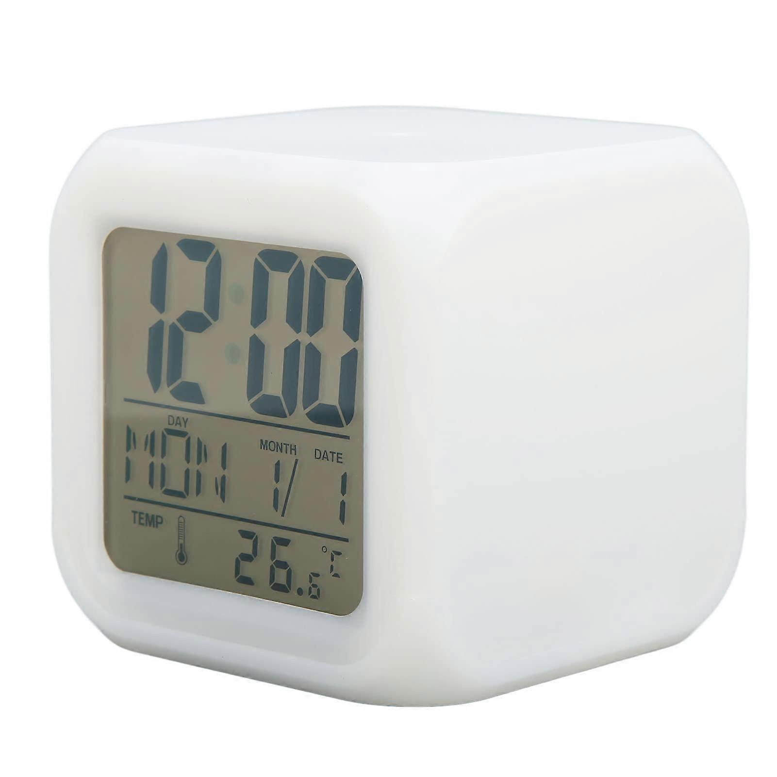 LED Alarm Clock 7Color Night Light Digital Display with Temperature and Date for Kids Bedroom