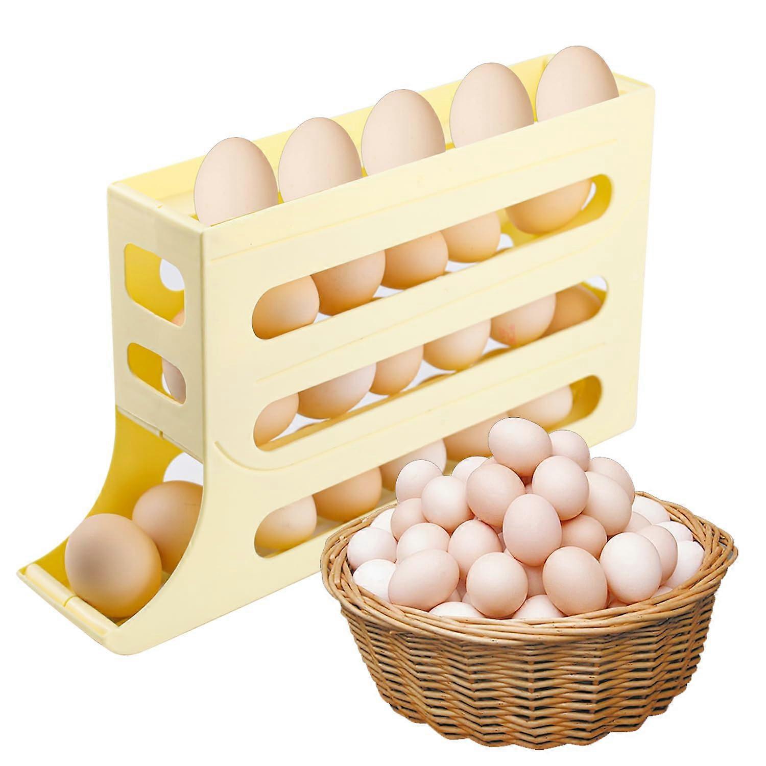 Egg Dispenser for Fridge 4 Tier Automatic Rolling 30 Egg Holder Space Saving Storage Container