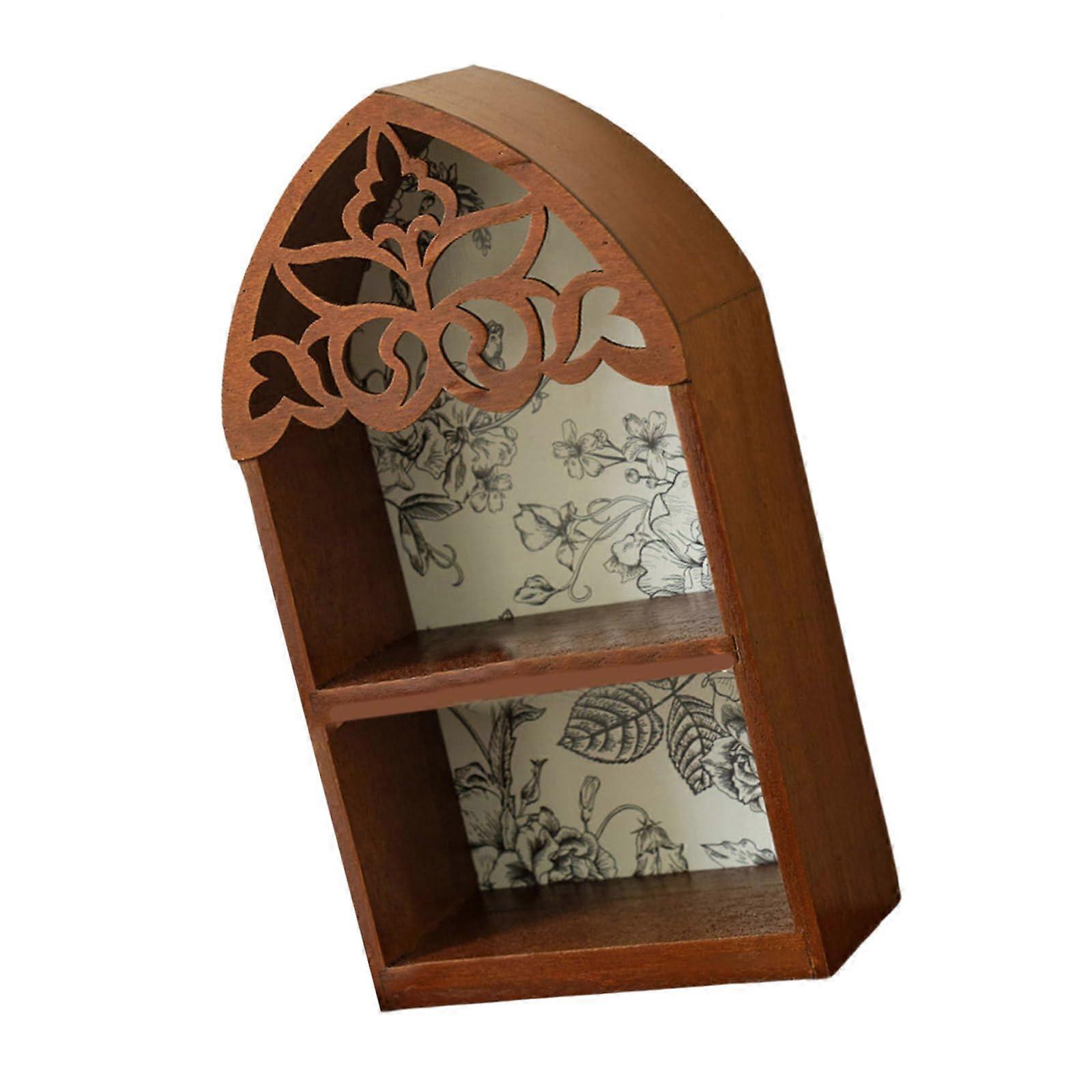 Wood Wall Shelf with Layered Wood Art Design and Victorian Gothic Style for Crystal Display