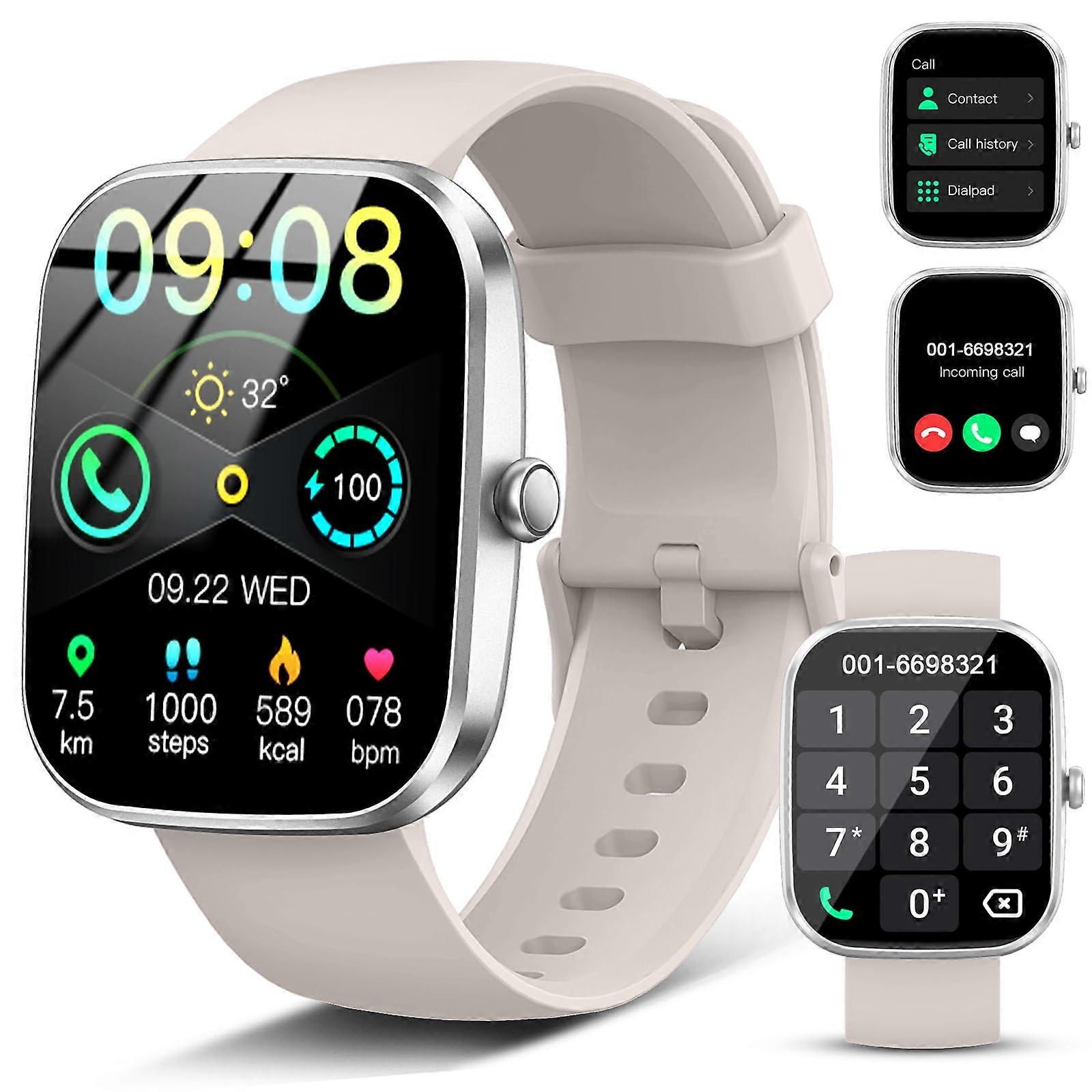 Smartwatch with Bluetooth Calling 1.91' HD Touchscreen IP68 Fitness Tracker 110 Sports Modes Off White