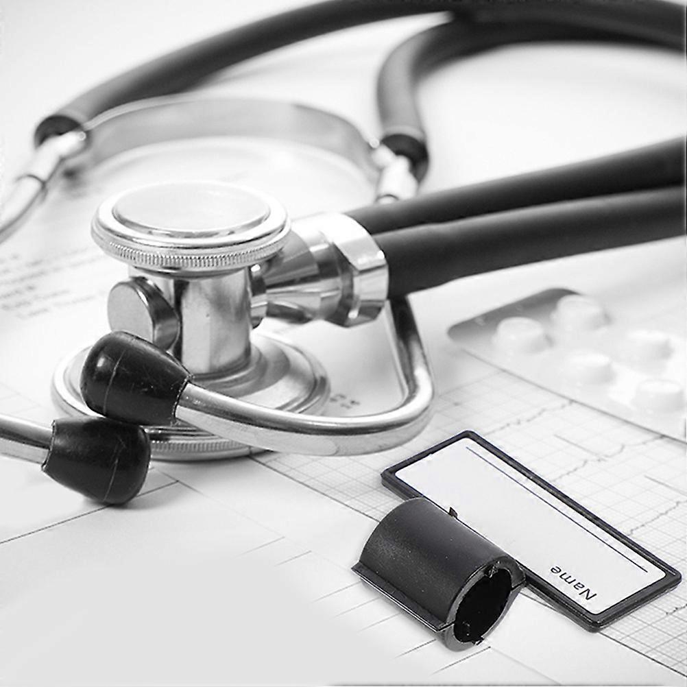 Stethoscope Name Tag with Clip for Marking 5Pcs Black ABS Plastic