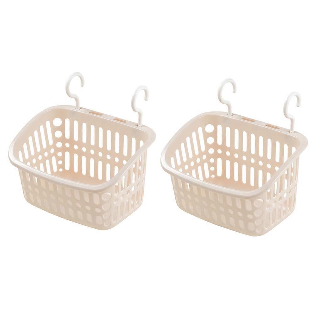 Hanging Basket Organizing Storage Baskets Bathroom Items Holder Beige Rectangular Water Drainage 2Pcs