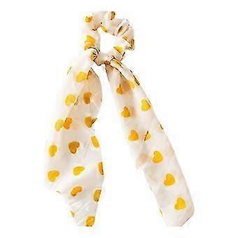 Female Peach Heart Print Scrunchies, Long Ribbon Scarf Elastic Ponytail Hair Ties, DIY Knot, Soft Cloth