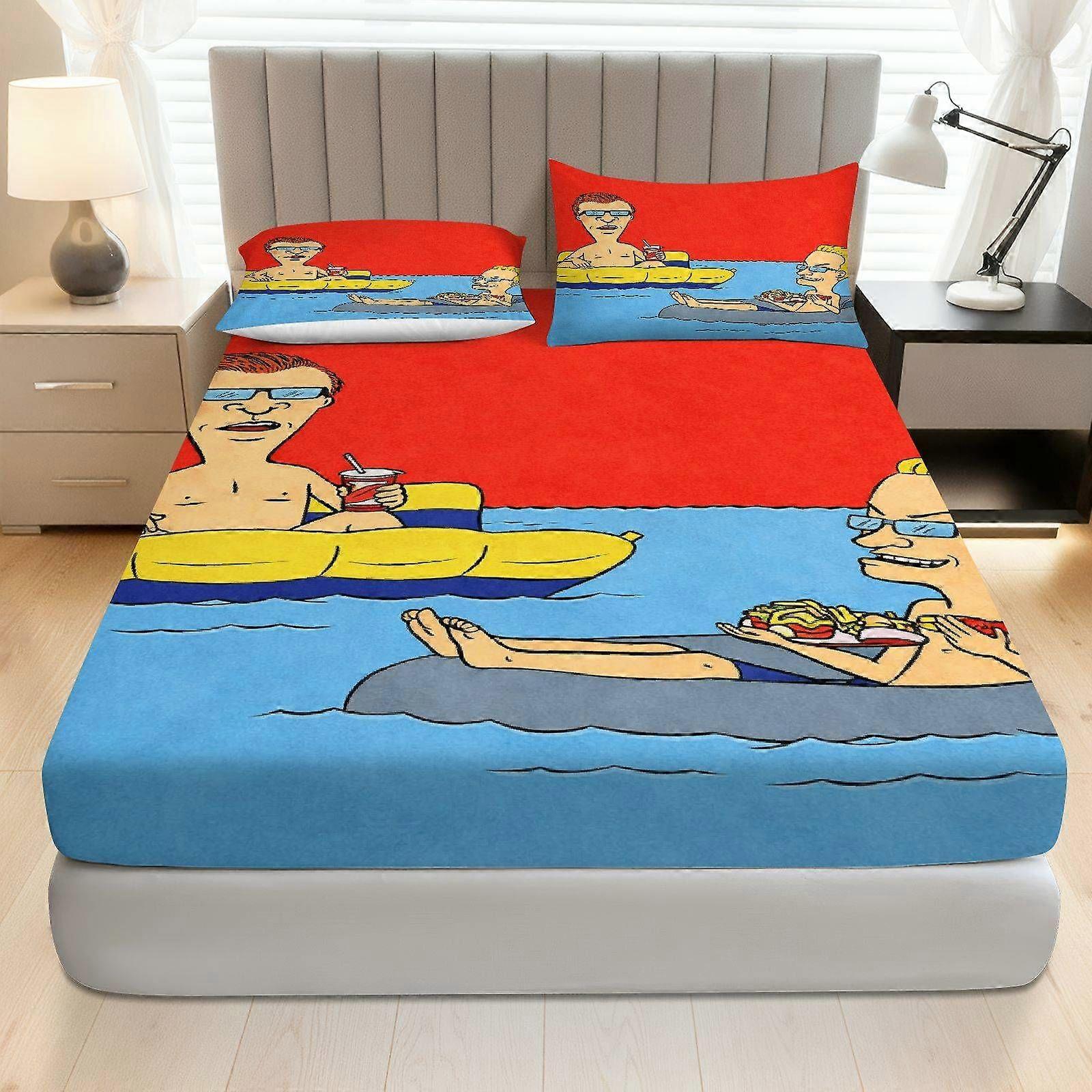 3pcs Fun Summer Beach Fitted Sheet Set  Coreless Polyester