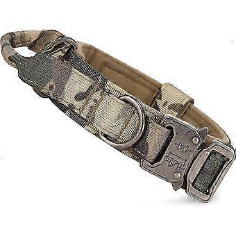 Tactical Dog Collar with Control Handle, Military Adjustable, Nylon Metal Buckle, Padded, for Medium Dog Outdoor Hunting Training, Camo