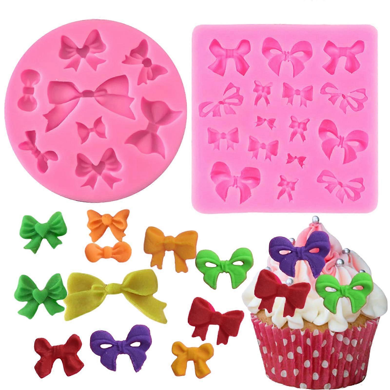 2 Pack Bow Silicone Fondant Molds for Cake Decorating and Mini Chocolate Baking