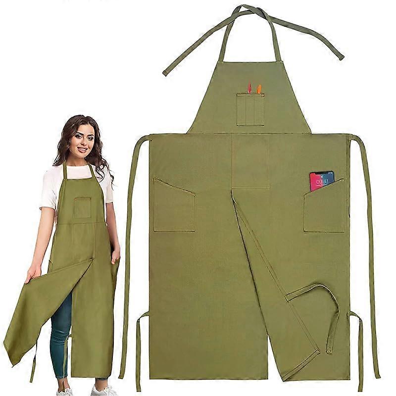 Waterproof Split Leg Pottery Apron with Pockets, Canvas Ceramics Apron for Wheel Throwing