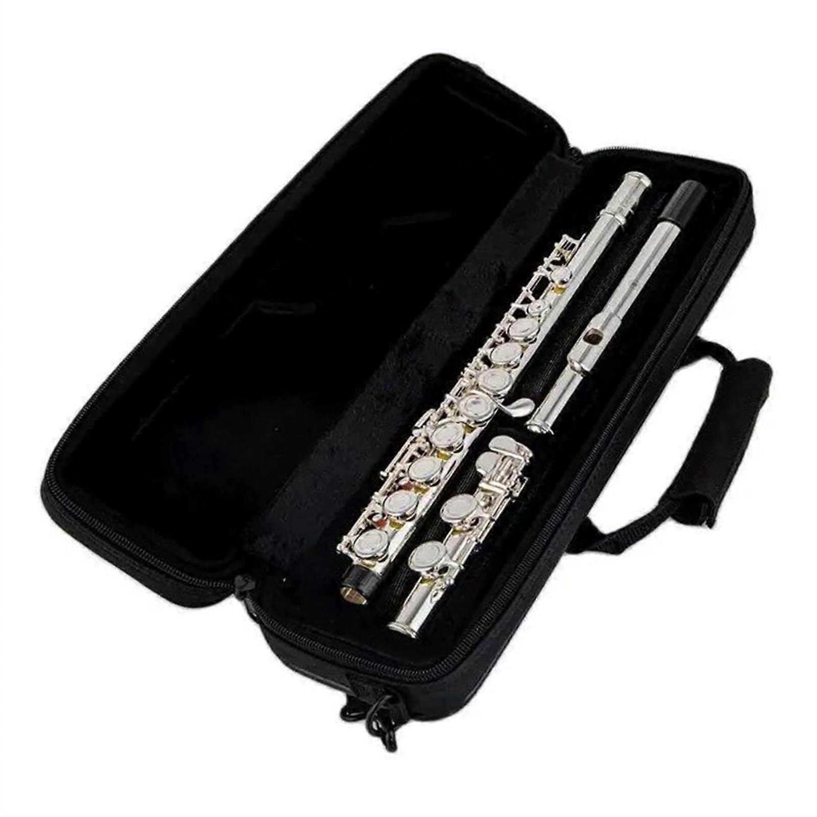Silver Plated Open Hole C Tone Flute with E Mechanism, 17 Keys Cupronickel for Students