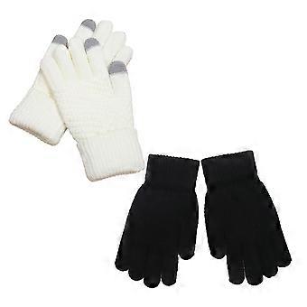 2 paar winterhandschoenen met touchscreen voor dames, warme handschoenen met elastische manchetten