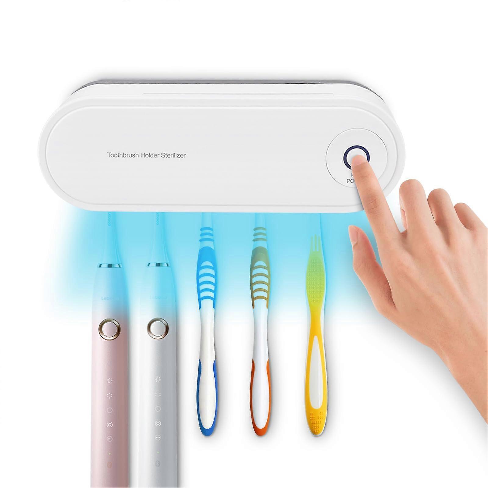 Electric Toothbrush Holder Wall Mounted with Plug In Drying Function for Bathroom, White