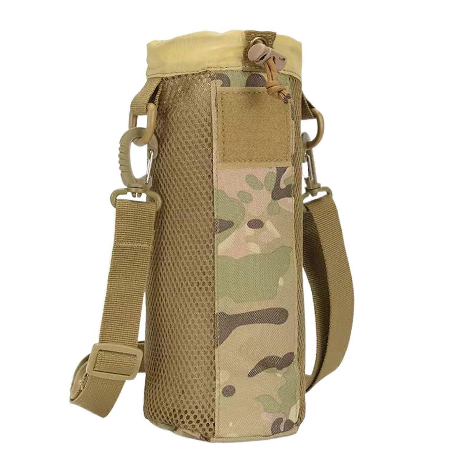 Camouflage Water Bottle Carrier with Adjustable Shoulder Strap and Drawstring Closure for Outdoor Use